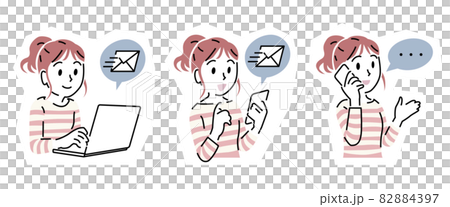 Simple touch inquiry illustration set (female) Simple touch inquiry illustration set (female) 82884397