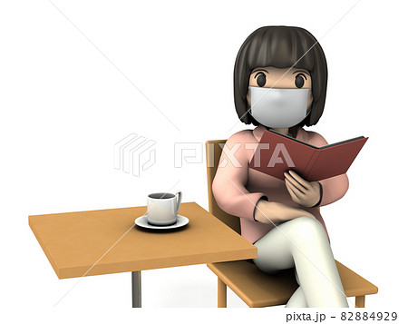 スローライフを楽しむ読書中の若い女性。白バック。3Dレンダリング。 82884929