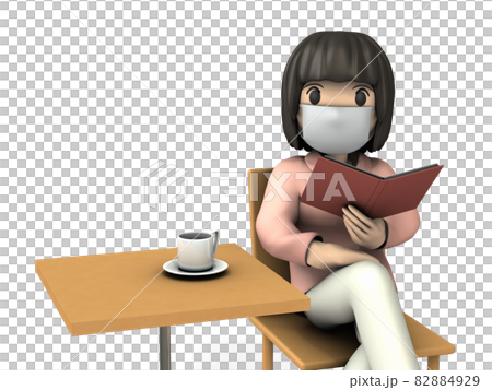 スローライフを楽しむ読書中の若い女性。白バック。3Dレンダリング。 82884929