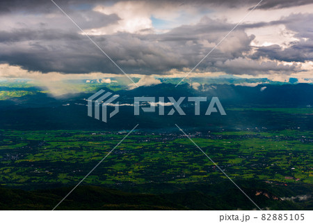 Mountain landscape with Mist at morning,the village at Phu Tub Berk Thailand Mountain landscape with Mist at morning,the village at Phu Tub Berk Thailand 82885105