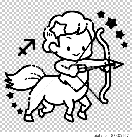 シンプルでかわいい射手座のイラスト　モノクロ 82885167