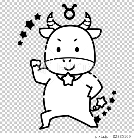 シンプルでかわいい牡牛座のイラスト／白黒　モノクロ 82885169