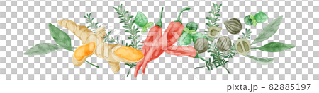 咖哩香料3種手寫水彩風格插圖 82885197