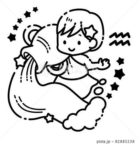 オリジナルイラスト白魔術師、風と光双子座・天秤座・水瓶座虫除けスプレー付き シンプルでかわいい水瓶座のイラスト／白黒 モノクロのイラスト素材