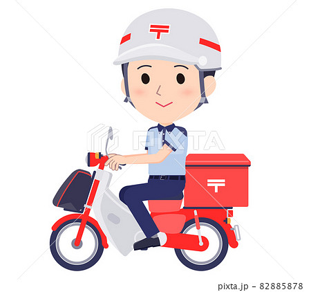 郵便バイクに乗った郵便配達員女性のセット 82885878