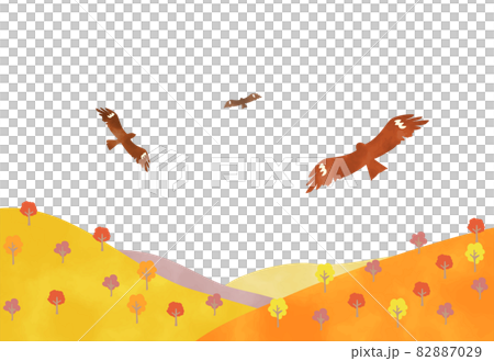 黑色風箏在秋山晴空高飛的水彩風格插圖 82887029