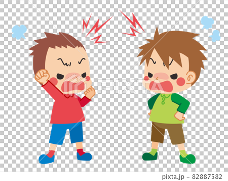 Illustration of cute little boys having a quarrel Clip art White background 82887582