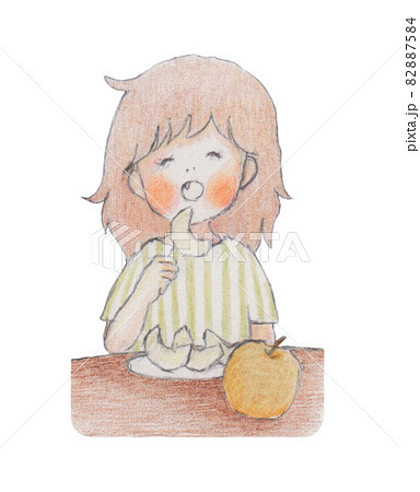 手描きイラスト 梨を食べる女の子のイラスト素材 7584