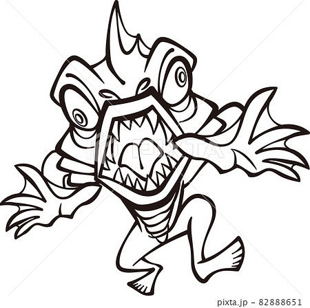 襲いかかろうとする半魚人【2頭身・白黒】 襲いかかろうとする半魚人【2頭身・白黒】 82888651