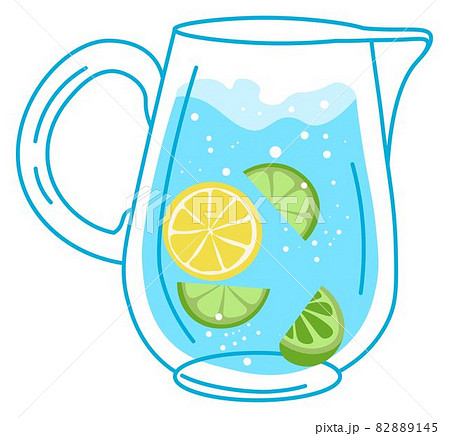 Jug of fresh water with lemon and lime slices 82889145