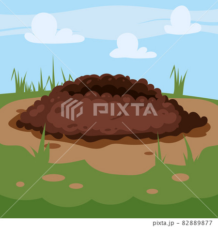 Hole animal in the ground, burrow ground works digging, pile dirt. Vector illustration cartoon style Hole animal in the ground, burrow ground works digging, pile dirt. Vector illustration cartoon style 82889877