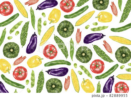 夏野菜の背景 水彩風イラストのイラスト素材 8955