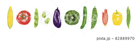 水彩風イラストの夏野菜たちのイラスト素材 8970