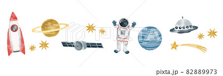 水彩風イラストの宇宙イメージ 82889973