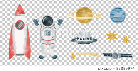 宇宙のイメージのイラストセット　水彩風イラスト 82889974