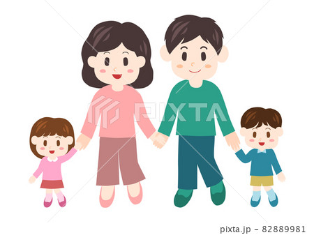 手を繋ぐ家族: 夫婦と子供 手を繋ぐ家族: 夫婦と子供 82889981