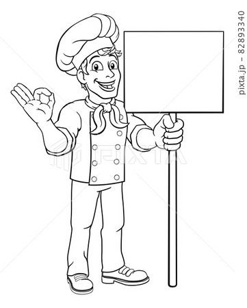 Chef Cook Baker Man Cartoon Holding Sign Chef Cook Baker Man Cartoon Holding Sign 82893340