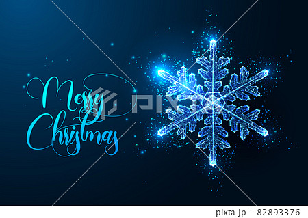 Abstract glowing polygonal snowflake isolated on dark blue background. Merry Christmas greeting card Abstract glowing polygonal snowflake isolated on dark blue background. Merry Christmas greeting card 82893376