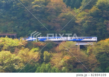 【島根県】奥出雲おろちループから見える奥出雲おろち号と紅葉 【島根県】奥出雲おろちループから見える奥出雲おろち号と紅葉 82894109