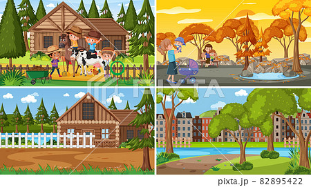 Set of different nature scenes cartoon style 82895422