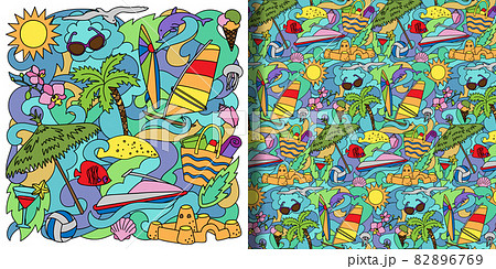 Doodle Summer Beach print and seamless pattern 82896769