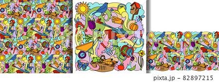 Garden print and seamless border and pattern Garden print and seamless border and pattern 82897215