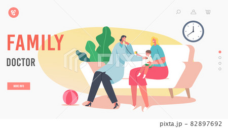 Family Doctor Landing Page Template. Pediatrician Checkup Baby, Neonatologist Female Character with Stethoscope 82897692
