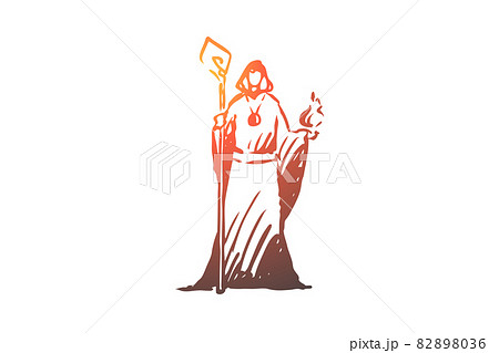 Magician, wizard, magician, healer, psychic concept. Hand drawn isolated vector. 82898036