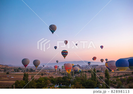 Bright hot air balloons in sky of Cappadocia, Turkey 82898113