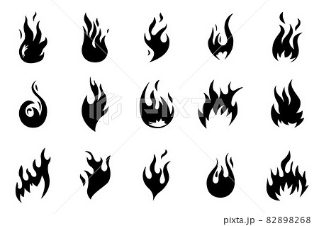 Black Fire Icons Flames Shapes Heat Fires のイラスト素材 68