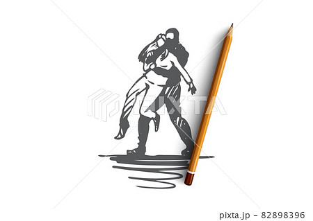 Robbery, woman, crime, burglar, danger concept. Hand drawn isolated vector. 82898396