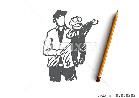 Ventriloquist, man, dummy, performance concept. Hand drawn isolated vector. 82898585