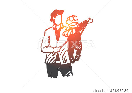 Ventriloquist, man, dummy, performance concept. Hand drawn isolated vector. 82898586