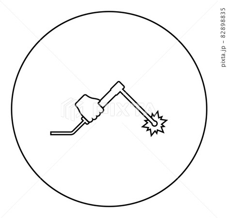 Welding machine in hand holding electric tool use Arm using equipment Spark electrode icon in circle round black color vector illustration solid outline style image 82898835