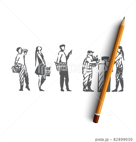 Shop, queue, people, customer, market concept. Hand drawn isolated vector. Shop, queue, people, customer, market concept. Hand drawn isolated vector. 82899030