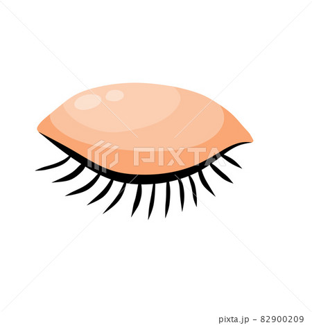 Closed eye. Detail of face. Eyelid with eyelashes. Flat cartoon illustration isolated on white background Closed eye. Detail of face. Eyelid with eyelashes. Flat cartoon illustration isolated on white background 82900209