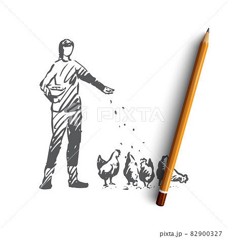 Farmer, chicken, egg, animal, hen concept. Hand drawn isolated vector. 82900327