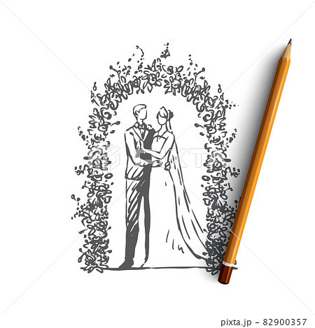 Couple, marriage, wedding, groom, bride concept. Hand drawn isolated vector. 82900357