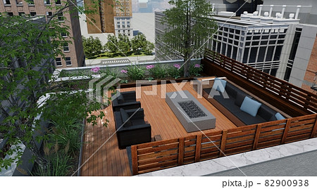 The rooftop garden of the high-rise building 3d illustration 82900938