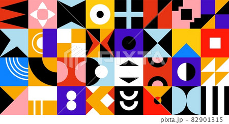 Abstract geometric tiles pattern. Bauhaus stylish background, modern simple shapes colorful vector seamless texture 82901315