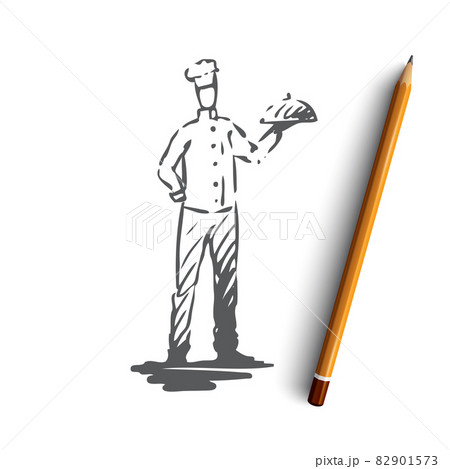 Cook, chef, dish, restaurant, service concept. Hand drawn isolated vector. 82901573