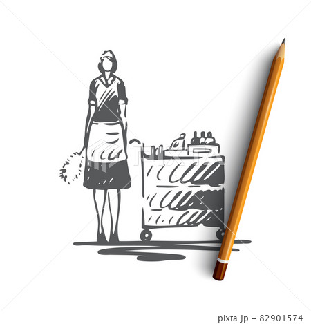 Hotel, maid, apron, work, housemaid concept. Hand drawn isolated vector. 82901574