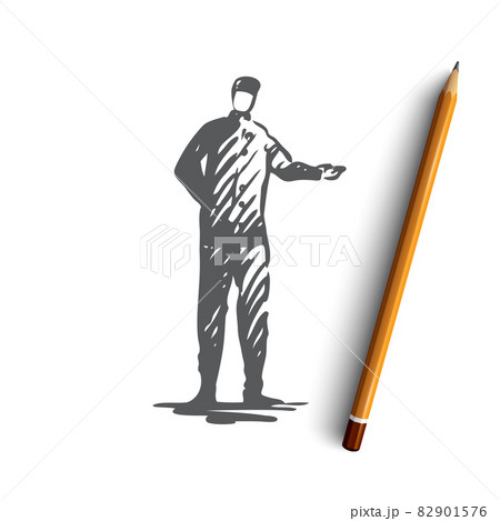 Hotel, service, doorman, uniform, janitor concept. Hand drawn isolated vector. 82901576