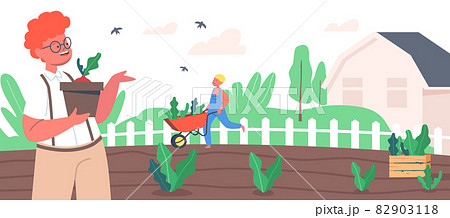Children Farmers Or Cottagers Working In Garden のイラスト素材
