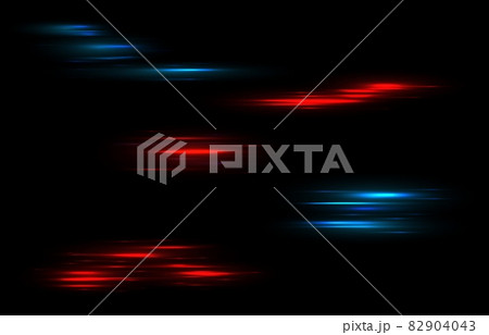 Stripes light. Blue and red shiny neon lines, data connection futuristic abstract flash. Car fast motion trail effect, laser stream, night power tails vector isolated realistic set 82904043