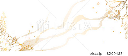 Luxurious golden wallpaper. Gold leaves and flowers, wall art with a shiny light texture. Modern art mural wallpaper. White background, splashes and watercolor stains. Vector illustration. Luxurious golden wallpaper. Gold leaves and flowers, wall art with a shiny light texture. Modern art mural wallpaper. White background, splashes and watercolor stains. Vector illustration. 82904824