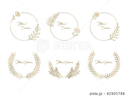 植物の装飾的なフレーム素材のセット　金/ゴールド 82905788