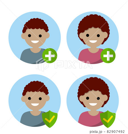 Set of avatars young student. Icon green medical cross and shield protection Set of avatars young student. Icon green medical cross and shield protection 82907492