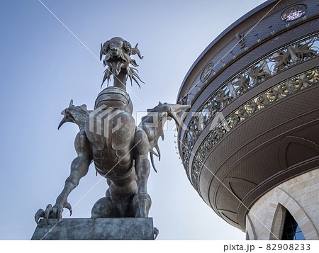 Fabulous creature sculpture near Wedding Palace with ornament of mythical animals in Kazan, Russia Fabulous creature sculpture near Wedding Palace with ornament of mythical animals in Kazan, Russia 82908233