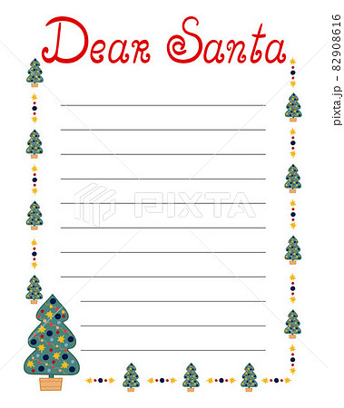 Letter to Santa Claus template vector illustration, Christmas wish list blank worksheet with lines for kids to fill in 82908616
